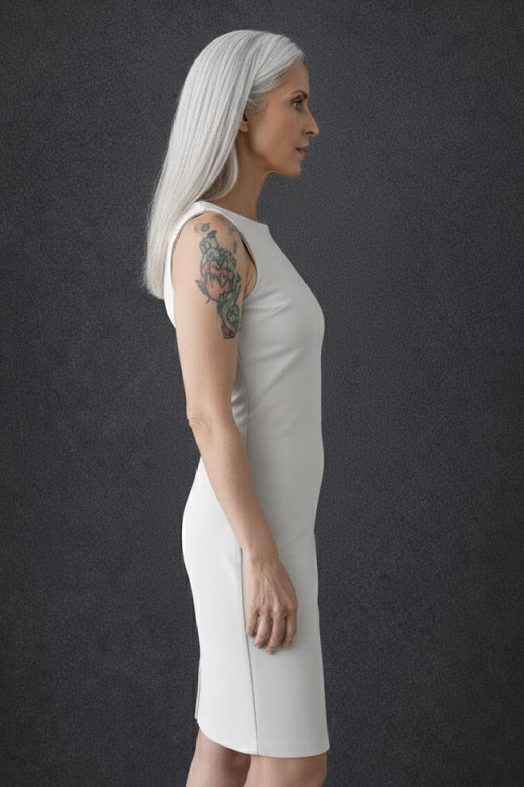 Pearl Boatneck Sleeveless Dress Side Profile - Machine Washable | JudyP Apparel
