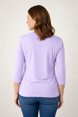 Dusty Rose V-Neck 3/4 Sleeve Top Back View - Machine Washable | JudyP Apparel