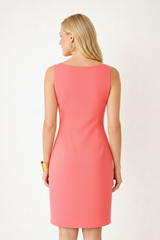 Coral Boatneck Sleeveless Dress Back View - Travel Clothing | JudyP Apparel