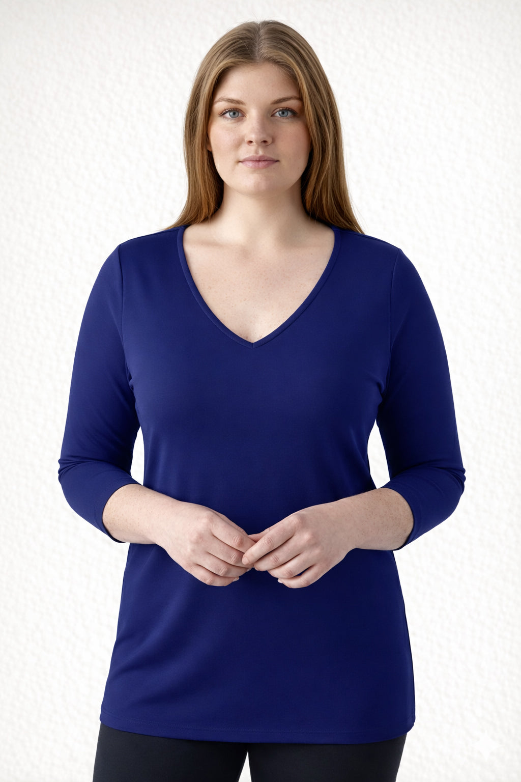 Karen Relaxed Fit 3/4 Sleeve V-Neck Top-Core Fashion Colors