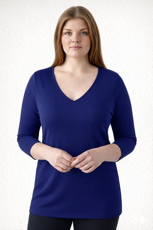 Karen Relaxed Fit 3/4 Sleeve V-Neck Top-Core Fashion Colors