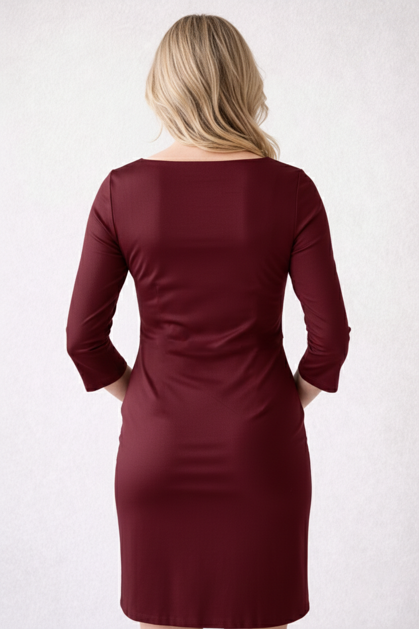 Terry Women's Square Neck 3/4 Sleeve Dress - Elegant Travel Dress Made in USA | JudyP Apparel