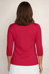 Fuchsia V-Neck 3/4 Sleeve Top Back View - Machine Washable | JudyP Apparel