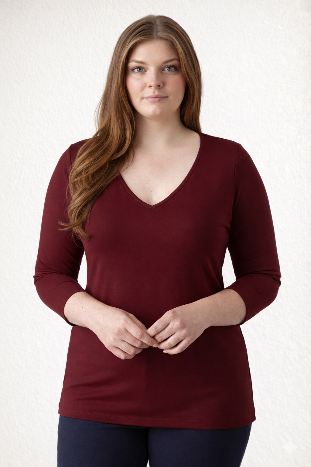 Karen Relaxed Fit 3/4 Sleeve V-Neck Top-Fall 2025 Colors