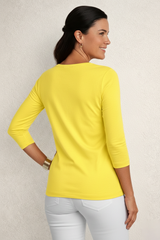 Chartreuse V-Neck 3/4 Sleeve Top Back View - Machine Washable | JudyP Apparel