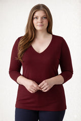 Karen Relaxed Fit 3/4 Sleeve V-Neck Top