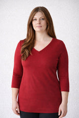 Karen Relaxed Fit 3/4 Sleeve V-Neck Top-Basics