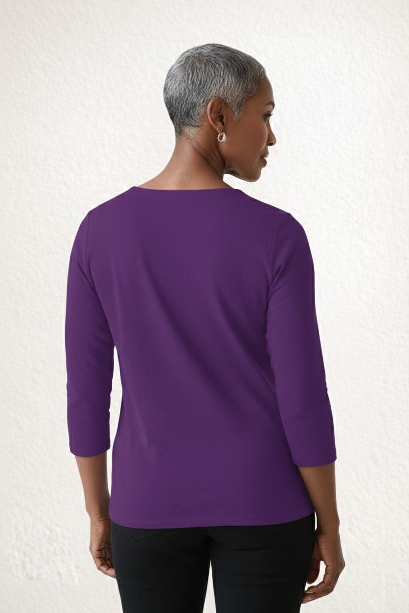 Karen Relaxed Fit 3/4 Sleeve V-Neck Top-Fall 2025 Colors