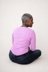 Cotton Candy V-Neck 3/4 Sleeve Top Back View - Elevated Basic | JudyP Apparel
