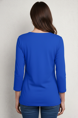 Bright Royal Scoop Neck 3/4 Sleeve Tunic Back View - Wrinkle-Free | JudyP Apparel