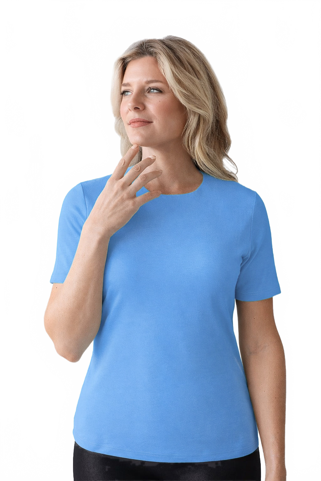Cathy Short Sleeve Jewel Neck Top in Cerulean