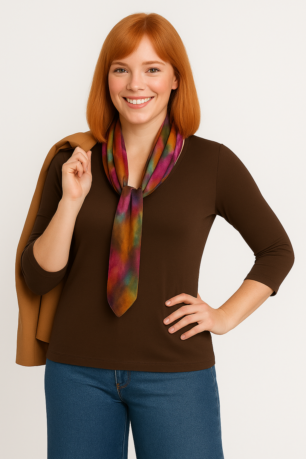 Deborah V-Neck 3/4 Sleeve Fall Colors