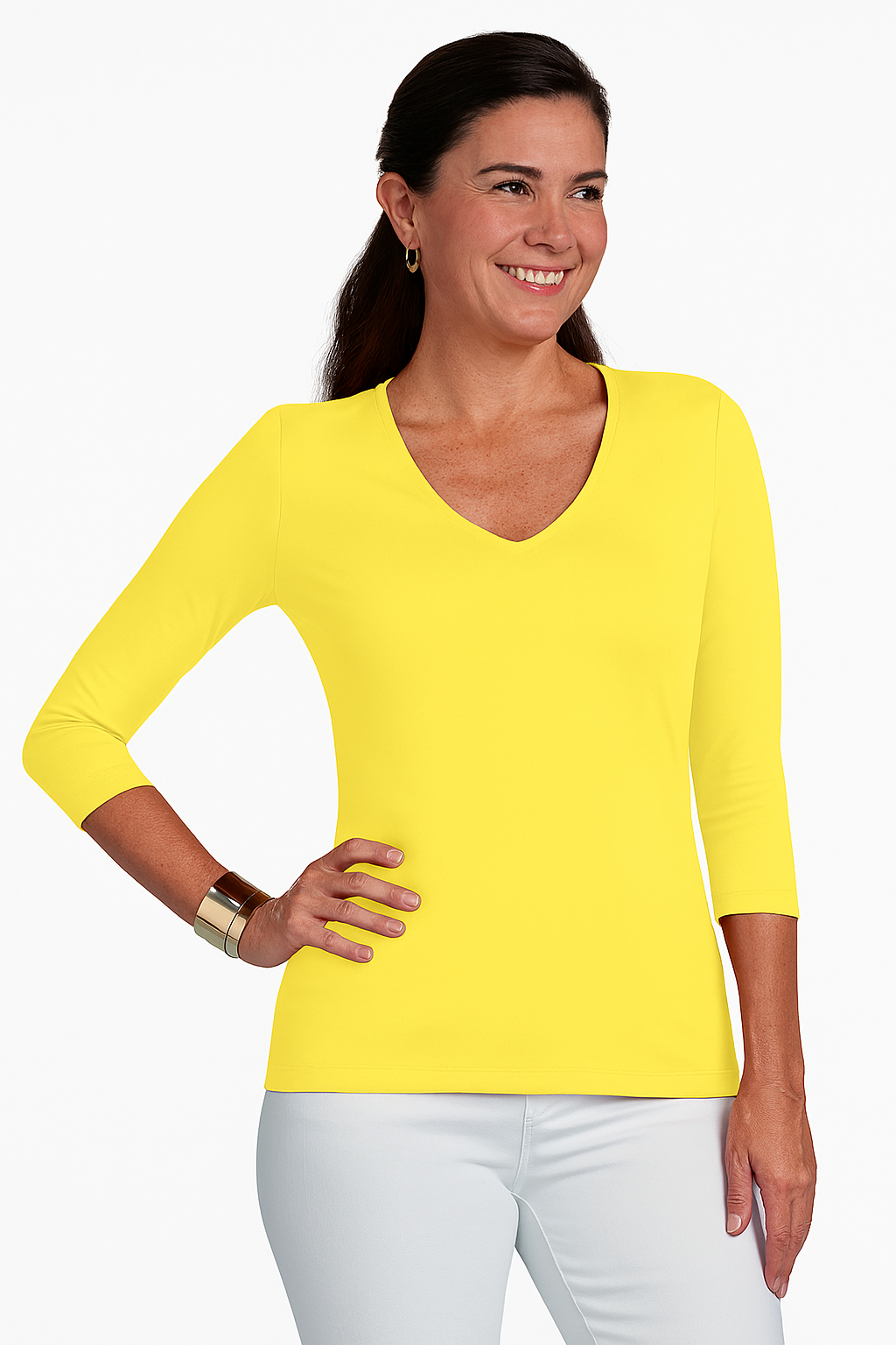 Deborah V-Neck 3/4 Sleeve Top - Seasonal Colors