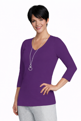 JudyP Deborah 3/4 Sleeve V-Neck Top-Core Fashion Colors