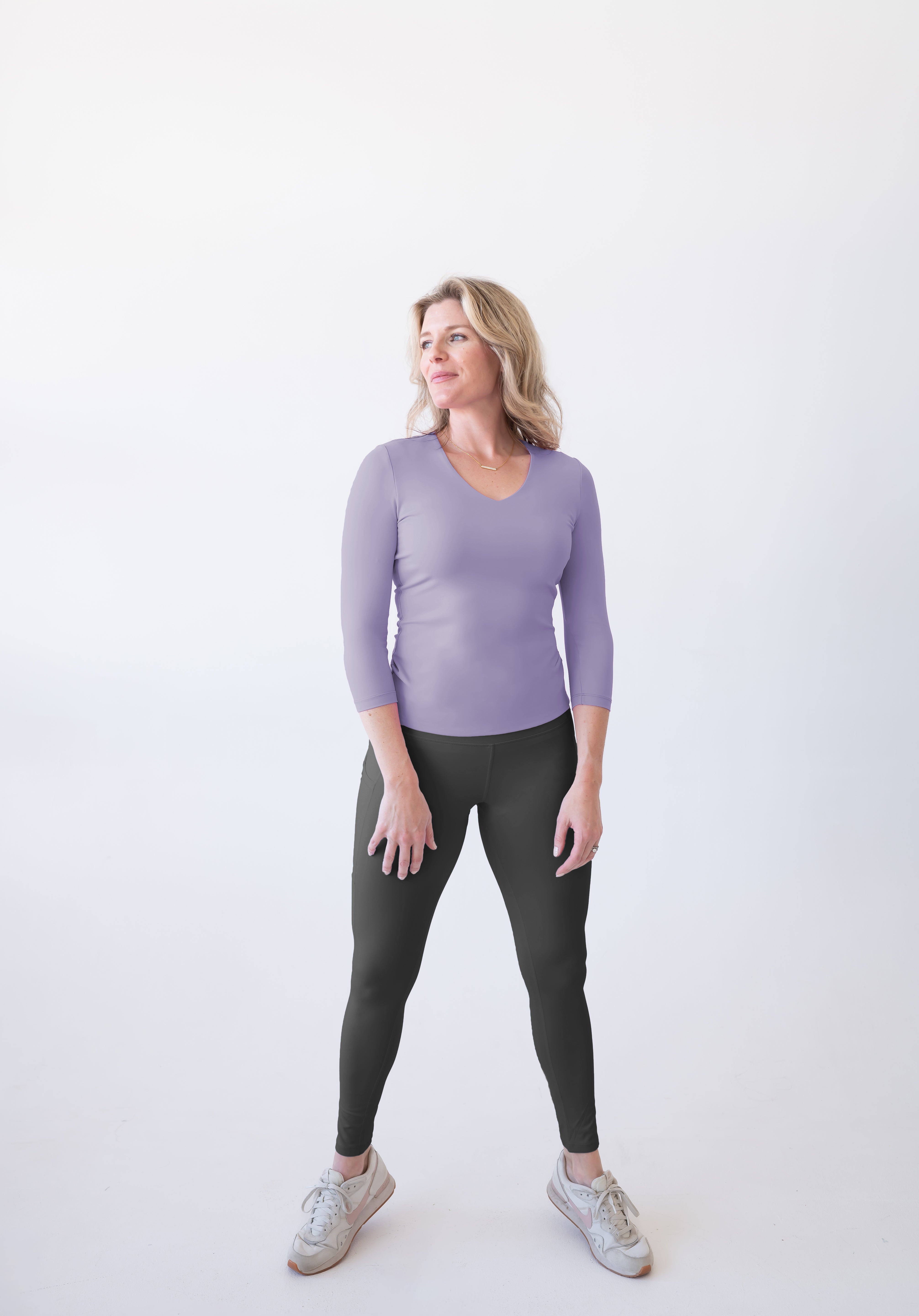 JudyP Deborah 3/4 Sleeve V-Neck Top-Seasonal Colors