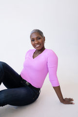 Deborah V-Neck 3/4 Sleeve Top - Seasonal Colors