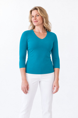 Deborah 3/4 Sleeve V-Neck Top in Capri, front view