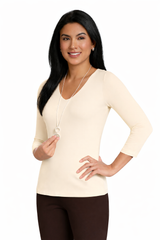 JudyP Deborah 3/4 Sleeve V-Neck Top-Basics