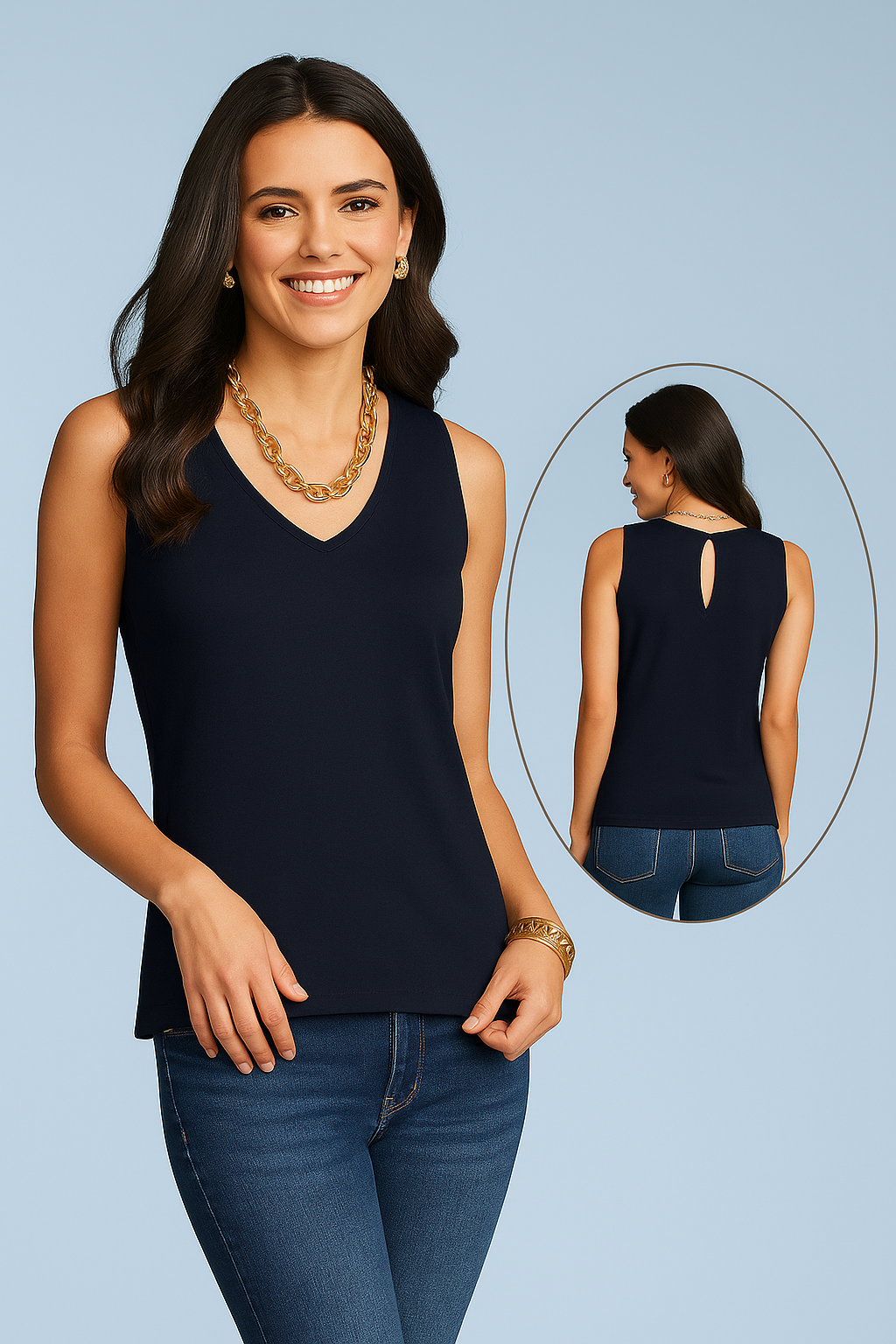 Kelly V-Neck Keyhole Sleeveless Basics