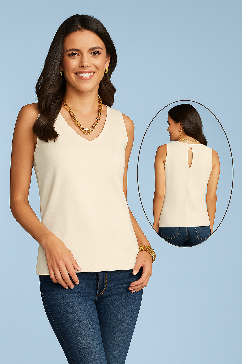 Kelly V-Neck Keyhole Sleeveless Basics