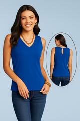 Kelly V-Neck Keyhole Sleeveless Top Core Fashion Colors