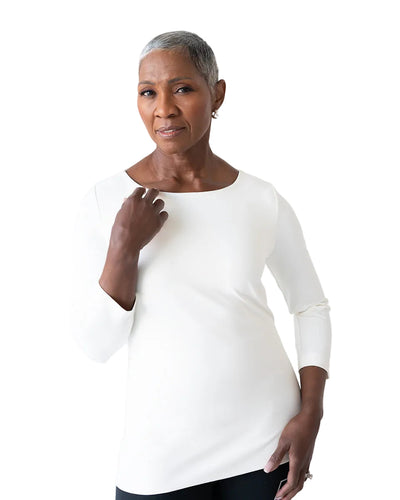 Sabrina Boatneck 3/4 Sleeve Top in White