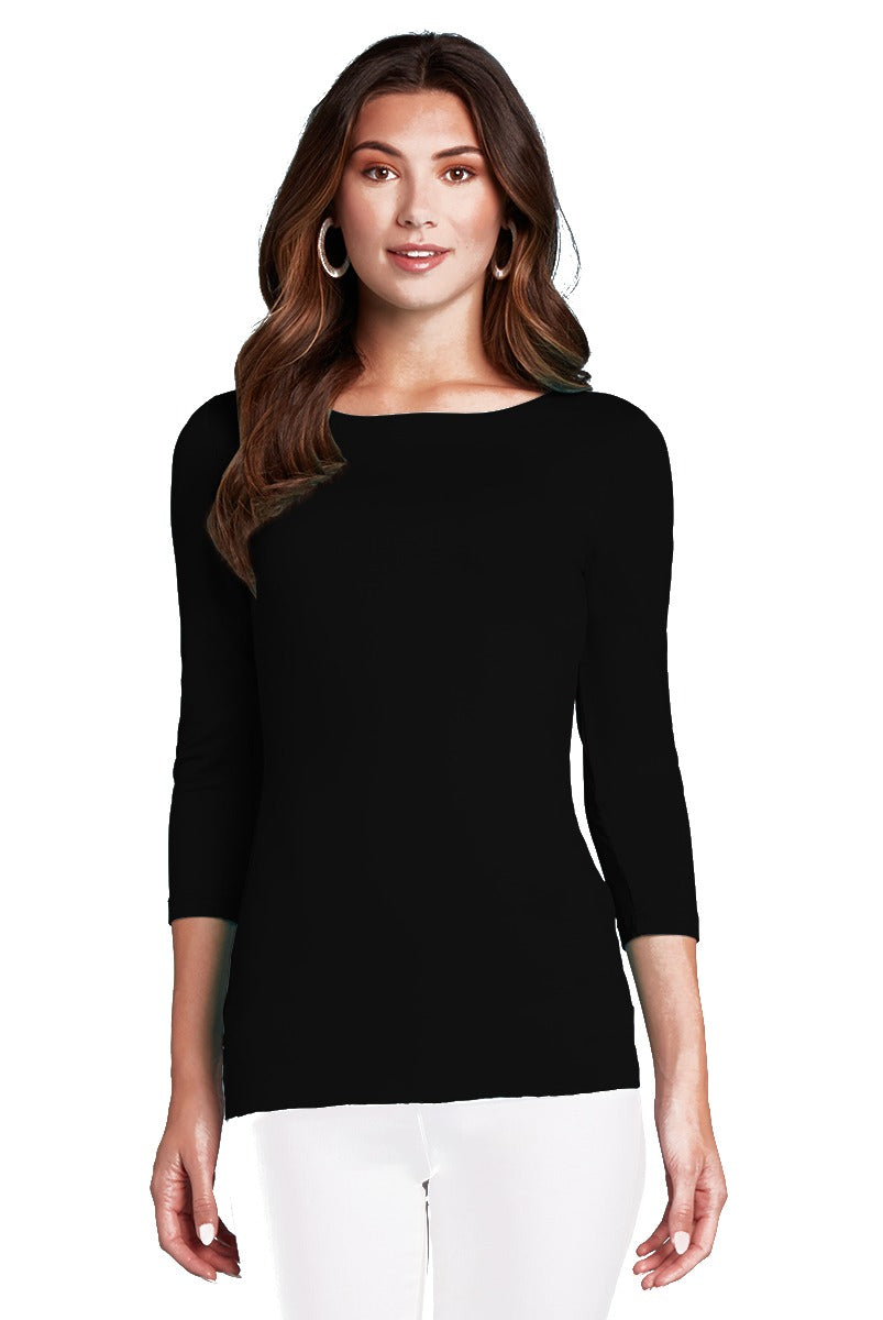 Sabrina Boatneck 3/4 Sleeve Top in Black