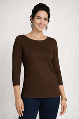 Espresso Boatneck 3/4 Sleeve Top Front - Elevated Basic | JudyP Apparel