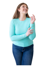 Juliet Jewel Neck Long Sleeve Top in Aqua Wave