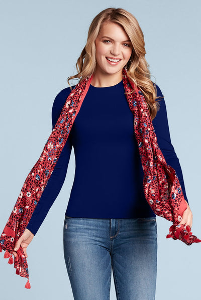 Juliet Jewel Neck Long Sleeve Top in Navy