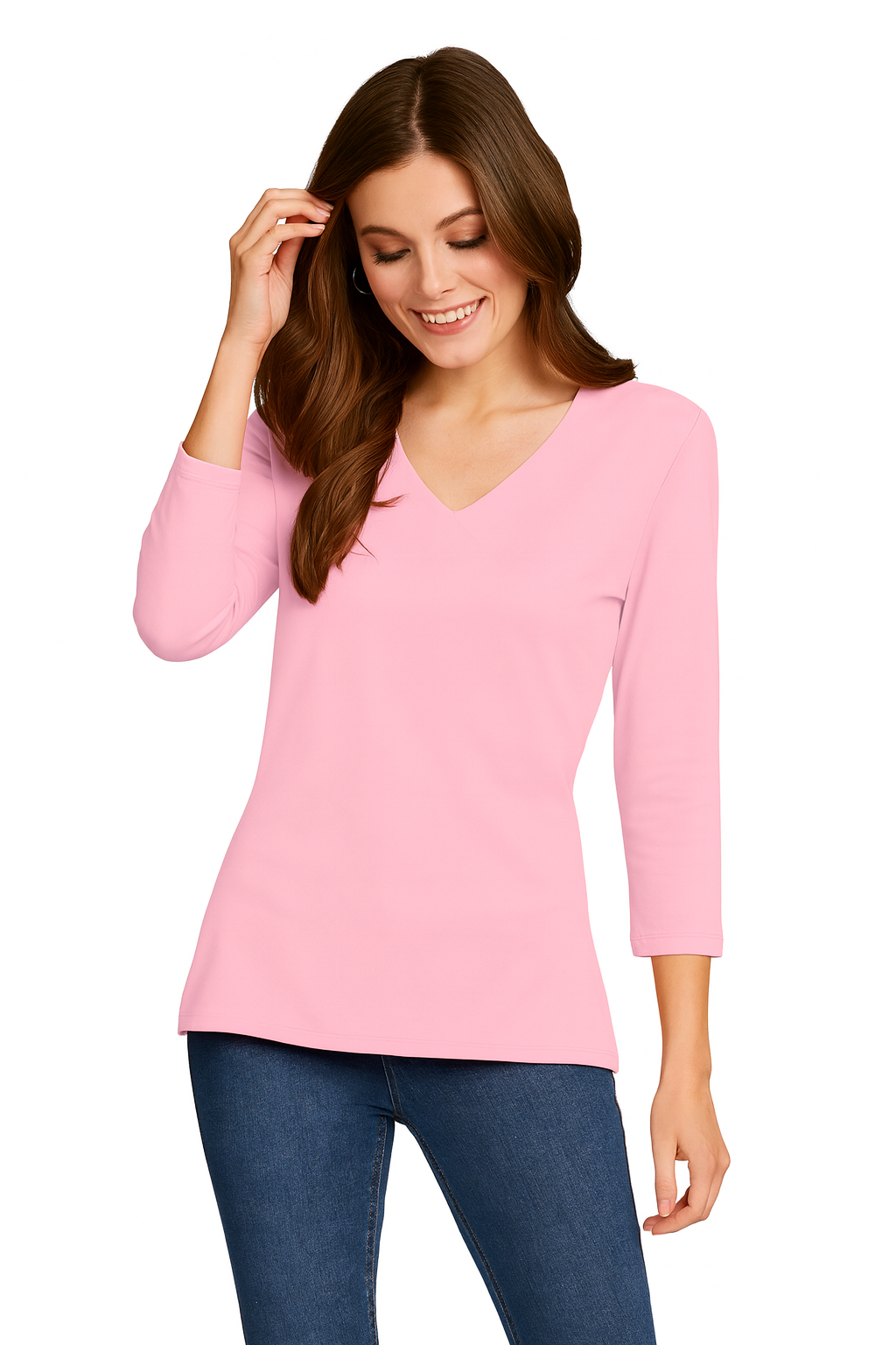 Karen Relaxed Fit 3/4 SLV V-Neck-Core Fashion Colors