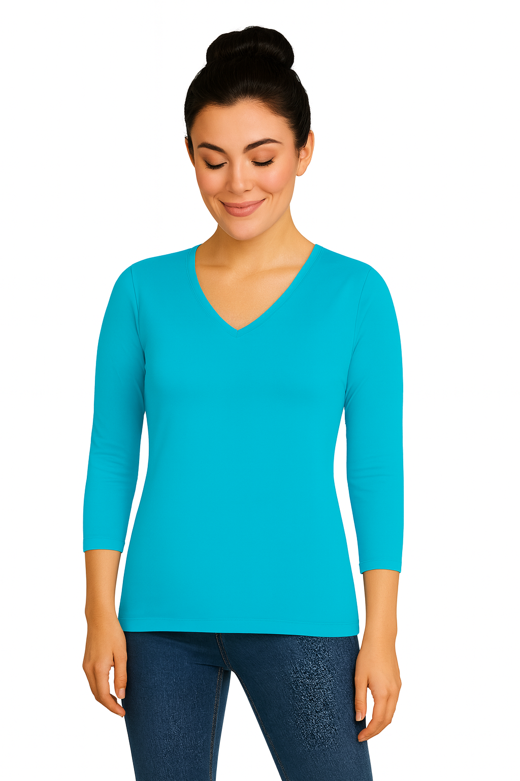 Karen Relaxed Fit 3/4 SLV V-Neck-Core Fashion Colors