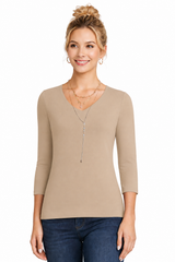 Karen Relaxed Fit 3/4 Sleeve V-Neck Top