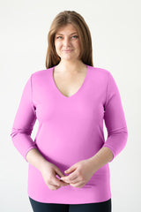 Karen Relaxed Fit 3/4 Sleeve V-Neck Top Last Chance