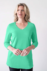 Fern V-Neck 3/4 Sleeve Tunic Front View - UPF 50 | JudyP Apparel