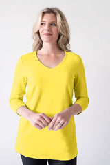 Chartreuse V-Neck 3/4 Sleeve Tunic Front View - UPF 50 | JudyP Apparel