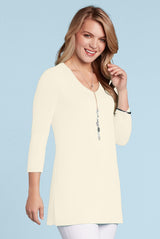 Sandra V-Neck 3/4 Sleeve Tunic in Pearl