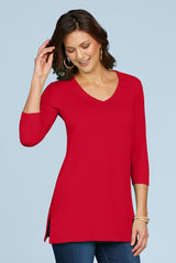 Sandra V-Neck 3/4 Sleeve Tunic in Red