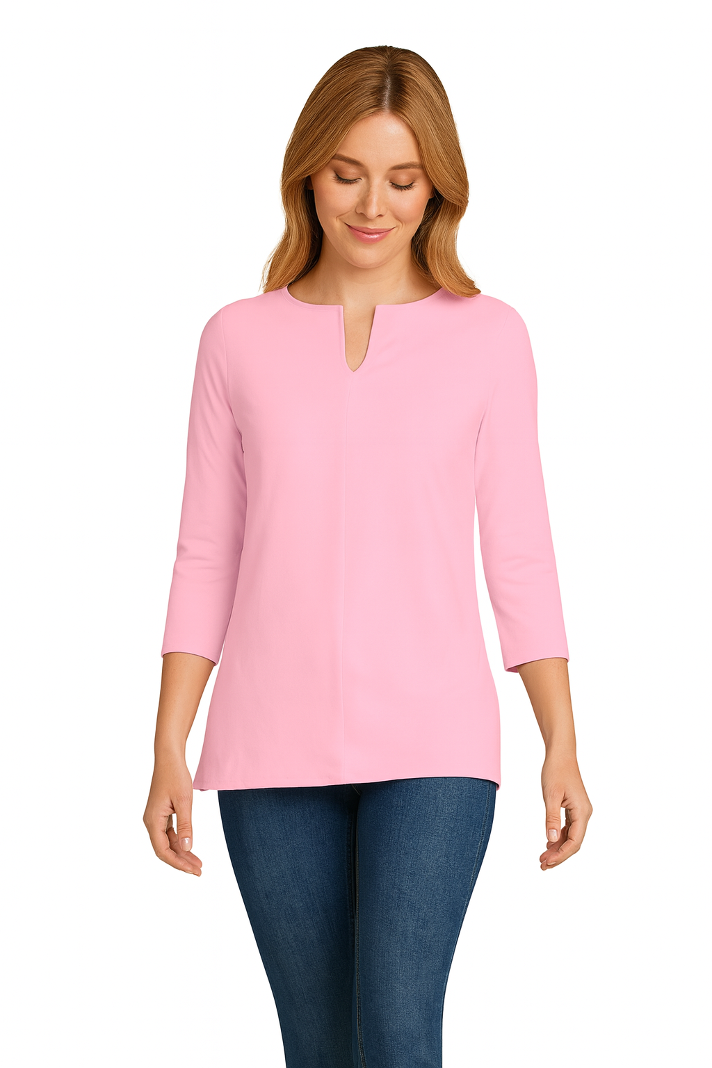 Cotton Candy V-Neck 3/4 Sleeve Tunic Front - Made in USA | JudyP Apparel