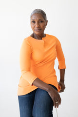 Tangerine Crewneck 3/4 Sleeve Tunic Angled - Elevated Basic | JudyP Apparel