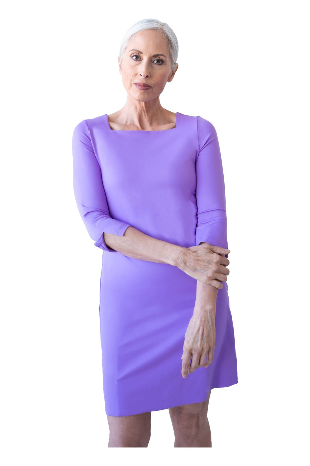 Terry Square Neck 3/4 Sleeve Dress in Royalty