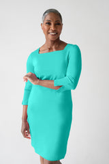 Terry Square Neck 3/4 Sleeve Dress