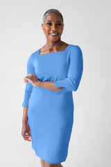 Terry Square Neck 3/4 Sleeve Dress