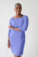Terry Square Neck 3/4 Sleeve Dress