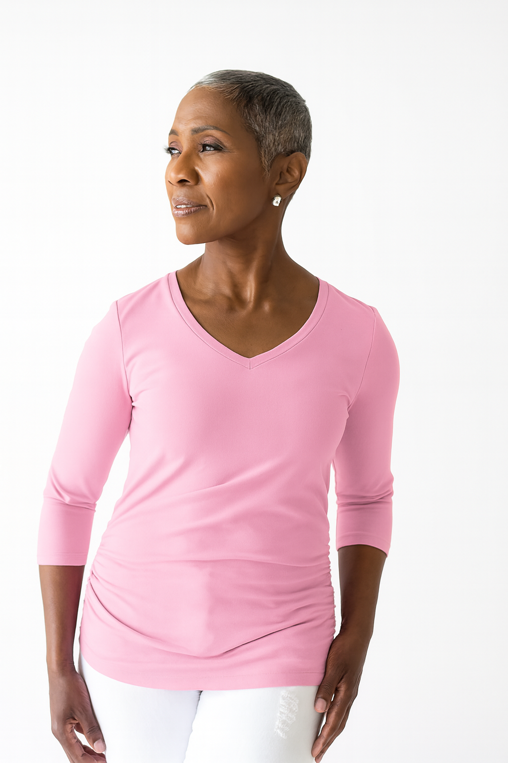 Rachel V-Neck 3/4 Sleeve Ruched Top - Almost Gone