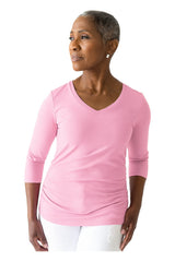 Rachel V-Neck 3/4 Sleeve Ruched Top in Cotton Candy