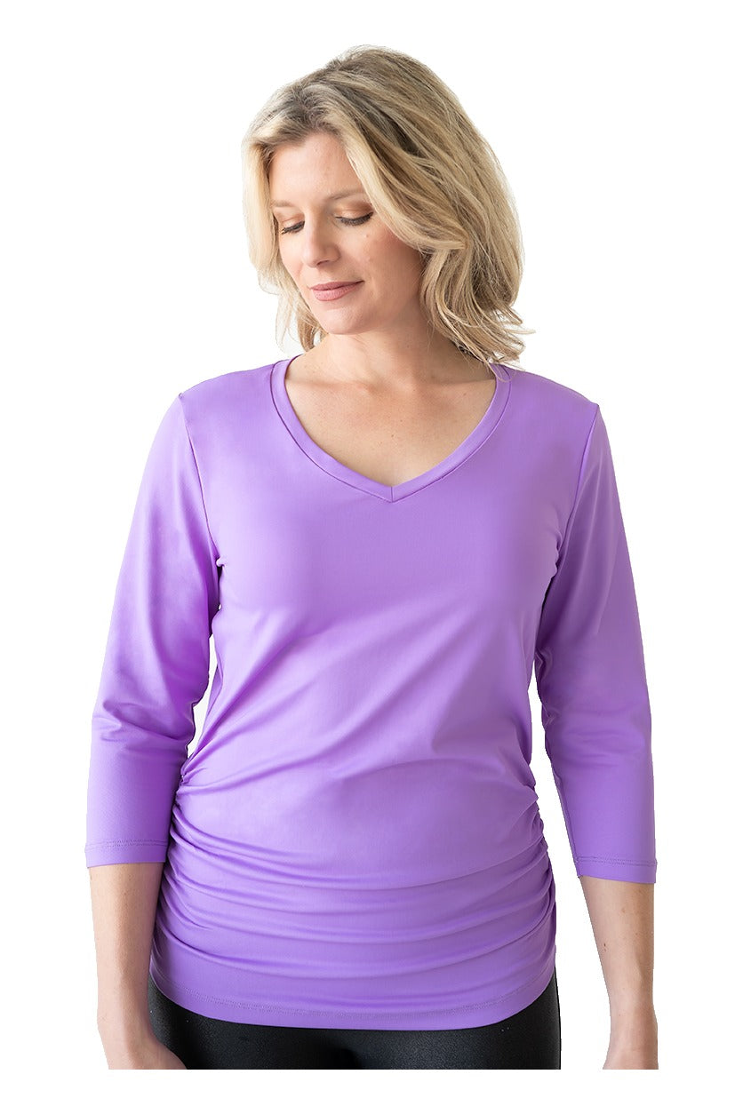 Rachel V-Neck 3/4 Sleeve Ruched Top in Royalty