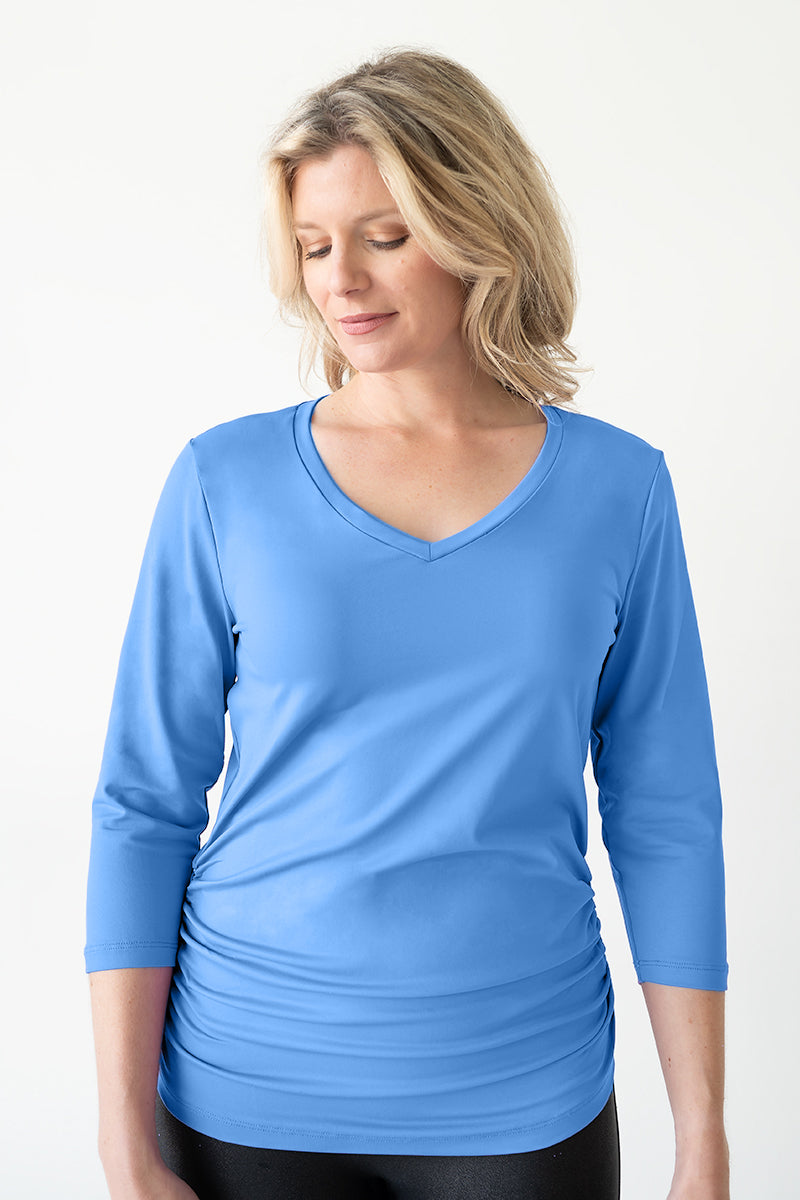 Rachel V-Neck 3/4 Sleeve Ruched Top