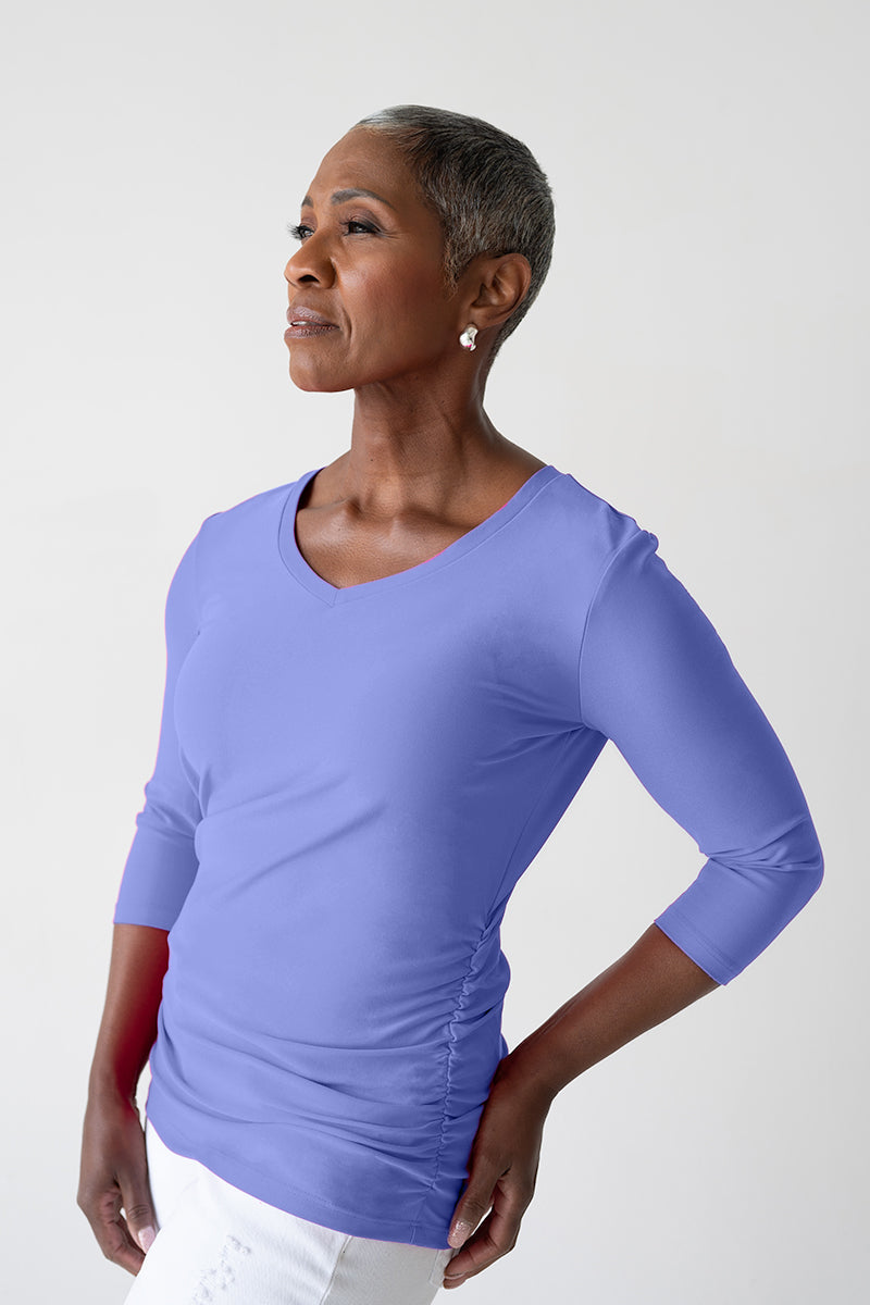Rachel V-Neck 3/4 Sleeve Ruched Top