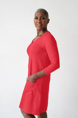 Emily V-Neck 3/4 Sleeve Pocket Dress Last Chance $39.99